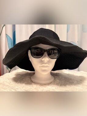 Seafolly Australia Black Wide Brim Sun Hat Floppy Beach Resort One Size